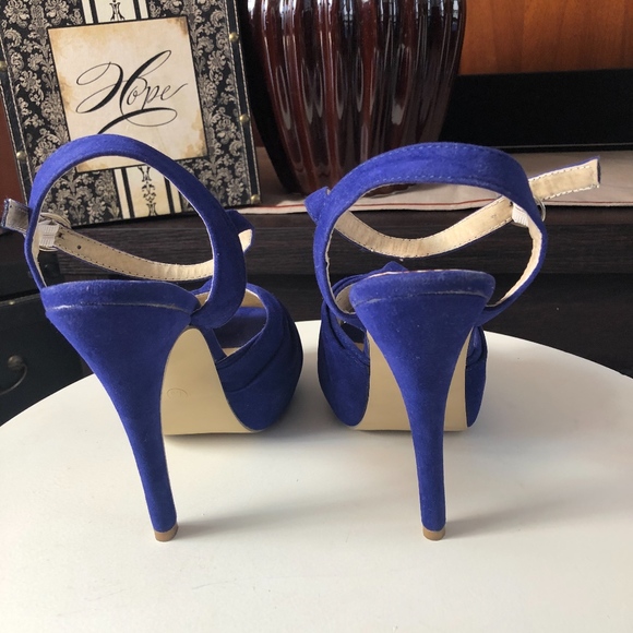 Charming Charlie Strap Blue Size 7.5 Peep Toe Heel - Picture 5 of 8